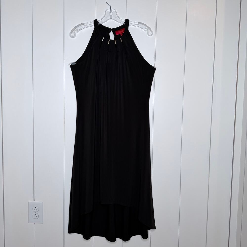 Jennifer Lopez LBD Black High Halter Hi-Low Dress SM Hardware Neck Cocktail